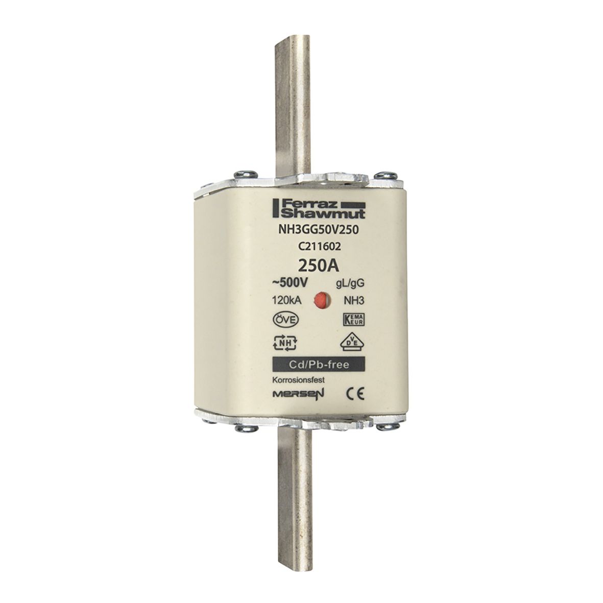 C211602 - NH fuse-link gG, 500VAC, size 3, 250A double indicator/live tags
